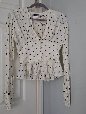 Rotate Birger Christensen Tracy Long Sleeve Polka Dot Top